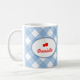 Blaue Gingham Muster Rote Kirsche Persönlich Tasse