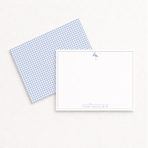 Blaue Gingham-Muster-Storch-Kinderzimmer-Notizkart Einladung