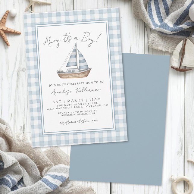 Blaue Gingham Nautical Baby Shower Einladung (Blue Gingham Nautical Baby Shower Invitation)