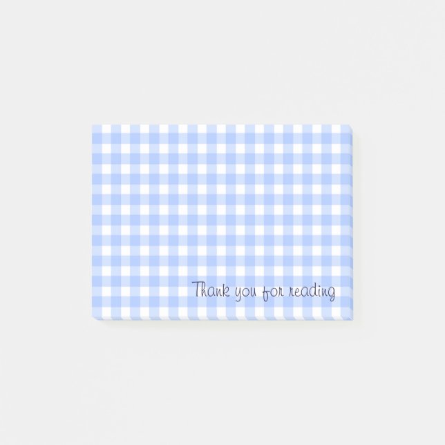 Blaue Gingham-Noten Post-it Klebezettel (Vorderseite)