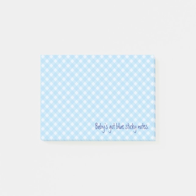 blaue Gingham-Notizen Post-it Klebezettel (Vorderseite)