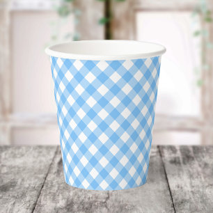Blaue Gingham-Papierbecher Pappbecher