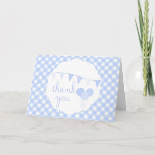 Blaue Gingham-Party-Fahnen-Ballone danken Ihnen zu Dankeskarte