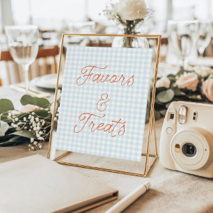 Blaue Gingham-Picknick-Verpackungen & Leckereien Poster