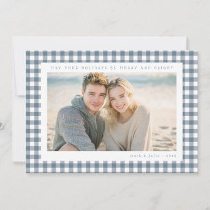 Blaue Gingham-Rahmen-Festtagsfoto Feiertagskarte