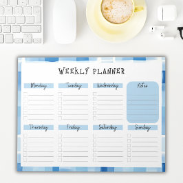 Blaue Gingham-Rand, undatierter Wochenplaner Notizblock