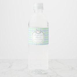 Blaue Gingham-Rosspferd-Babydusche Wasserflaschenetikett