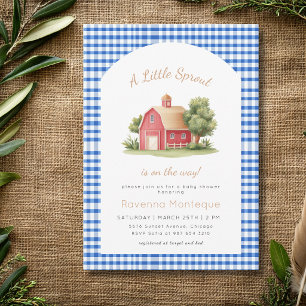 Blaue Gingham-Rote-Scheune-Kleiner-Spross-Baby-Par Einladung
