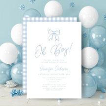 Blaue Gingham-Schleife Oh Junge Baby Shower