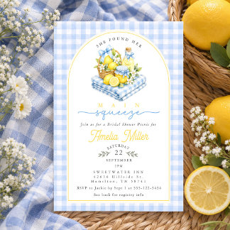 Blaue Gingham-Schleife Zitronen-Picknick Brautpart Einladung