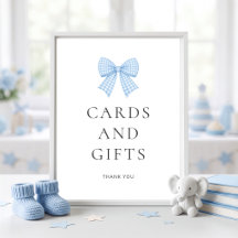 Blaue Gingham-Schleifen-Karten-Geschenke Baby Show