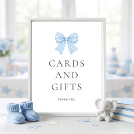 Blaue Gingham-Schleifen-Karten-Geschenke Baby Show Poster