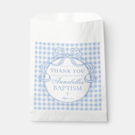 Blaue Gingham Schmachtlappen-Schleife Taufdessert Geschenktütchen