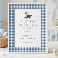 Blaue Gingham-Stockente Willkommen zur Babyparty