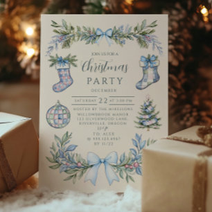 Blaue Gingham-Strumpf-Weihnachten Einladung