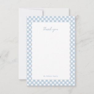 Blaue Gingham süße personalisierte Babyparty-Einla Dankeskarte