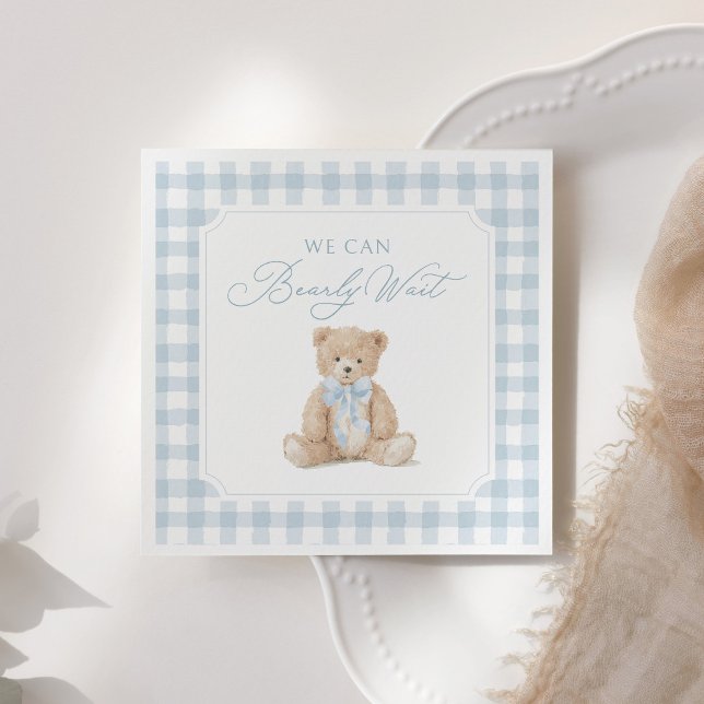 Blaue Gingham-Teddy-Bär-Baby-Party Serviette (Von Creator hochgeladen)