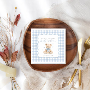 Blaue Gingham-Teddybär-Baby-Shower-Servietten Serviette