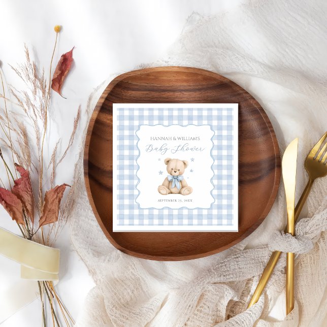 Blaue Gingham-Teddybär-Baby-Shower-Servietten Serviette (Von Creator hochgeladen)