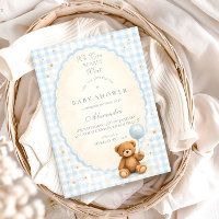 Blaue Gingham-Teddybär-Babyparty