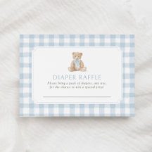 Blaue Gingham-Teddybär-Windel-Raffa-Ticket
