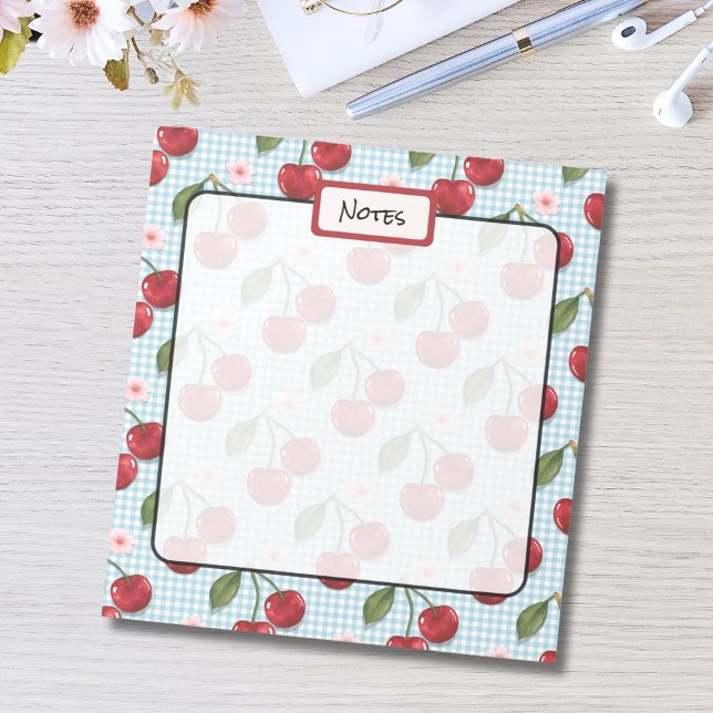 Blaue Gingham und Kirschen Notizblock (Von Creator hochgeladen)