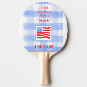 Blaue Gingham-USA-Flagge Ping-Pong-Schläger Tischtennis Schläger