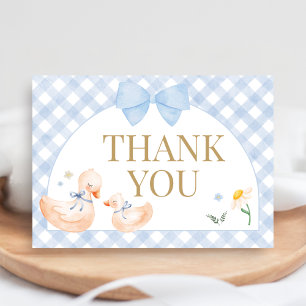 Blaue Gingham Verrückte Gans Babyparty Dankeskarte