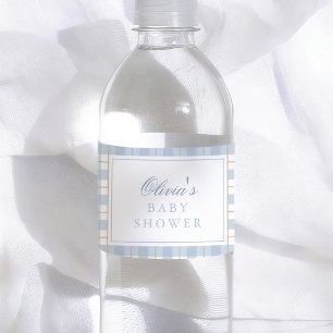 Blaue Gingham Vintage-Baby-Party Wasserflaschenetikett