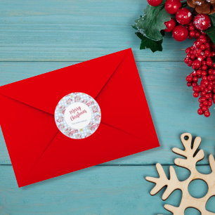 Blaue Gingham Vintage-Rote Weihnachtsautos Runder Aufkleber