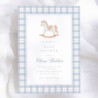 Blaue Gingham Vintage Schaukelpferd Baby Shower