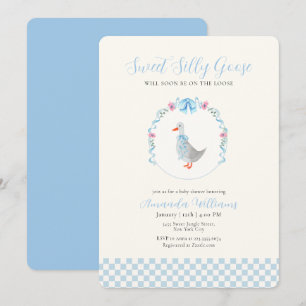 Blaue Gingham-Wald-Silvester-Gans-Baby-Party Einladung