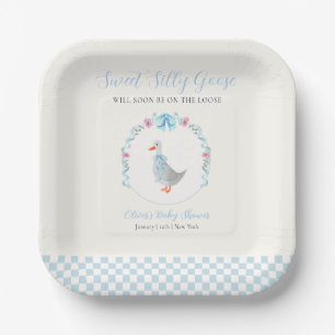 Blaue Gingham-Wald-Silvester-Gans-Baby-Party Pappteller
