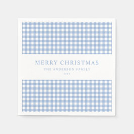 Blaue Gingham-Weihnachten Serviette