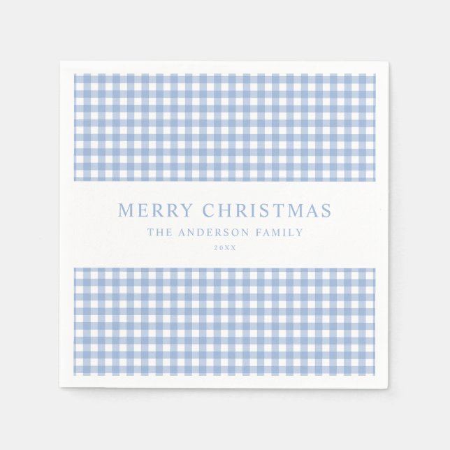 Blaue Gingham-Weihnachten Serviette (Vorderseite)