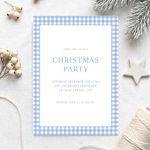 Blaue Gingham-Weihnachtsfeier Einladung