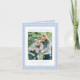 Blaue Gingham-Weihnachtsfoto Feiertagskarte