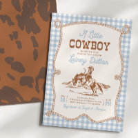 Blaue Gingham Western-Baby-Shower-Einladung