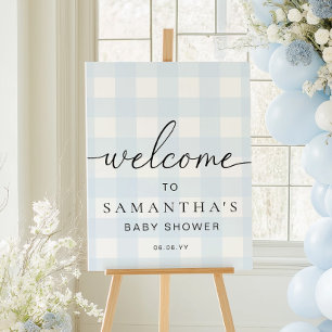 Blaue Gingham-Willkommensschild Poster