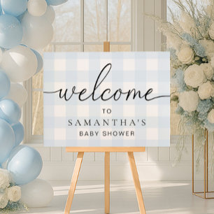 Blaue Gingham-Willkommensschild Poster