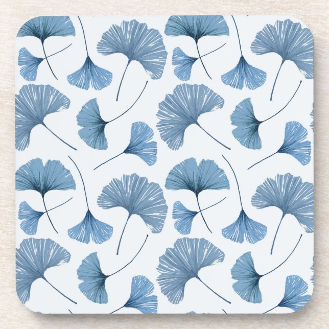 Blaue Gingko-Blattmuster Getränkeuntersetzer (Vorderseite)