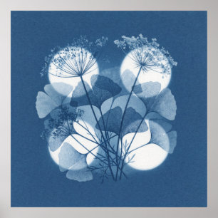 Blaue Ginkgo-Queen-Anne-Lace-Mondlichtposter Poster