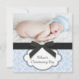 Blaue Giraffe Baby Junge Foto Taufe Einladung