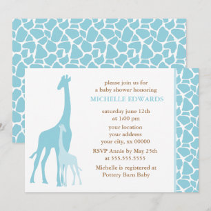 Blaue Giraffen-Jungen-Babyparty Einladung