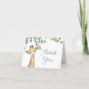 Blaue Giraffen-Safari-Baby-Party Dankeskarte