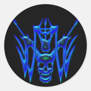 BLAUE GITAREN UND SKULL RUNDER AUFKLEBER
