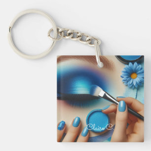 Blaue Glam-Make-up-Stimmung Personalisiert Schlüsselanhänger