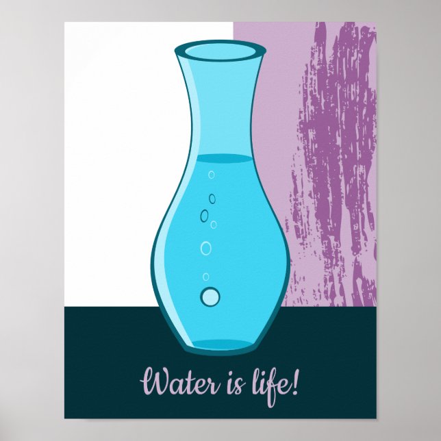 Blaue Glas Karaffe Wasser ist Leben! Poster (Vorne)