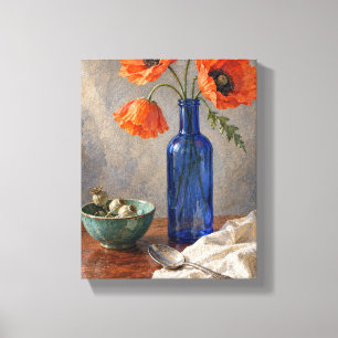 Blaue Glas-Mohnblumen und Silberlöffel - Botanisch Leinwanddruck