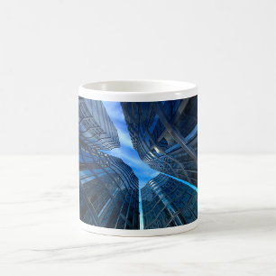 Blaue Glas-Wolkenkratzer Futuristische Stadtlandsc Kaffeetasse